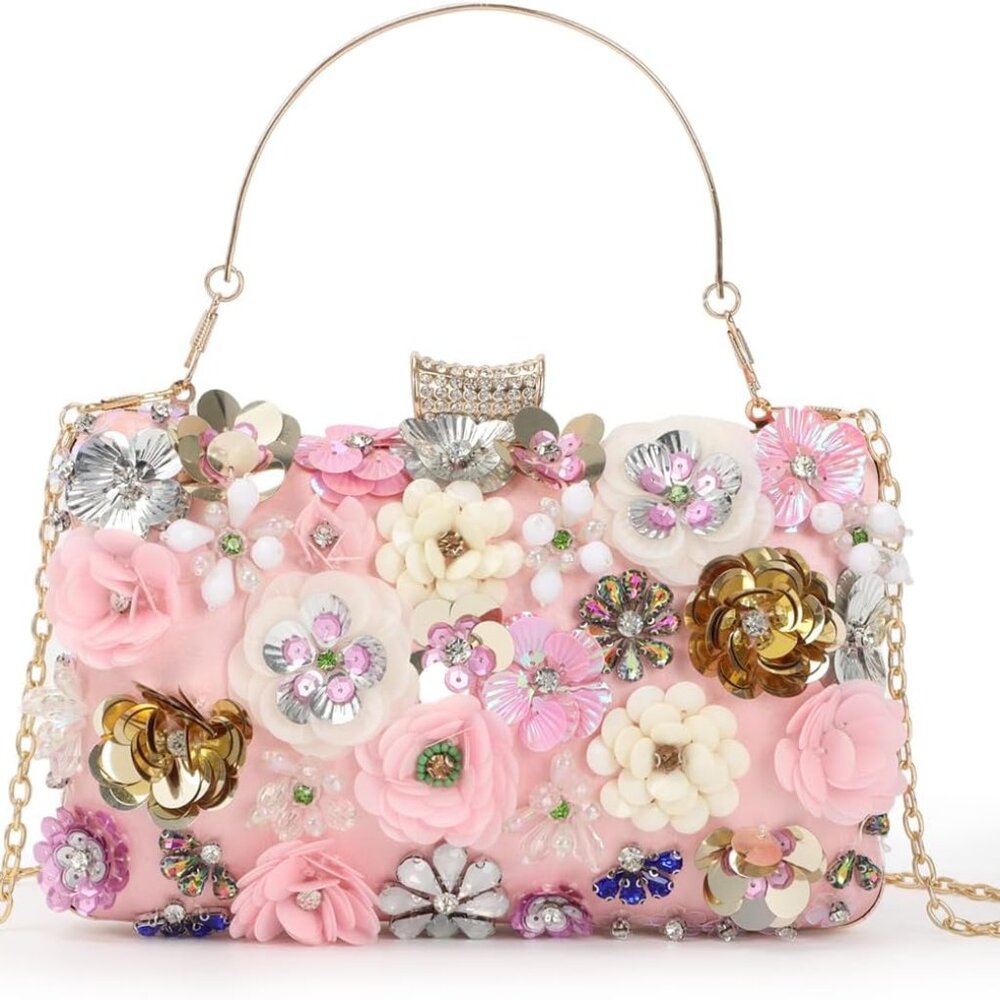 Women Clutches Flower Evening Handbag Chain Strap Shoulder Bag